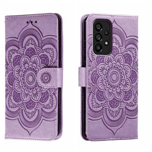 Samsung Galaxy A54 5G Sun Mandala Embossing Pattern Phone Leather Case - Purple